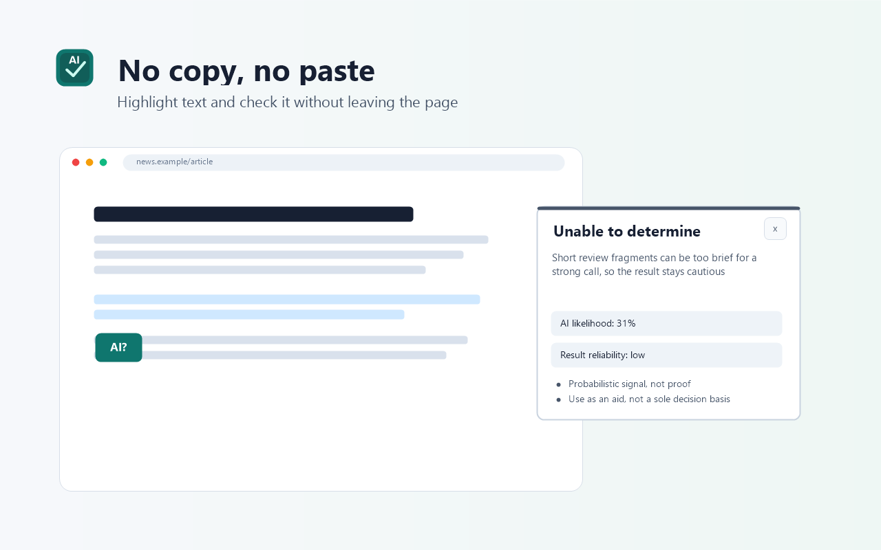 AI checker result shown beside selected page text